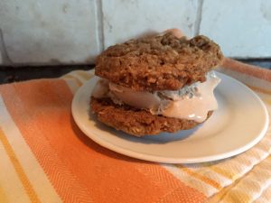 Brown sugar oatmeal cookie ice cream sandwich